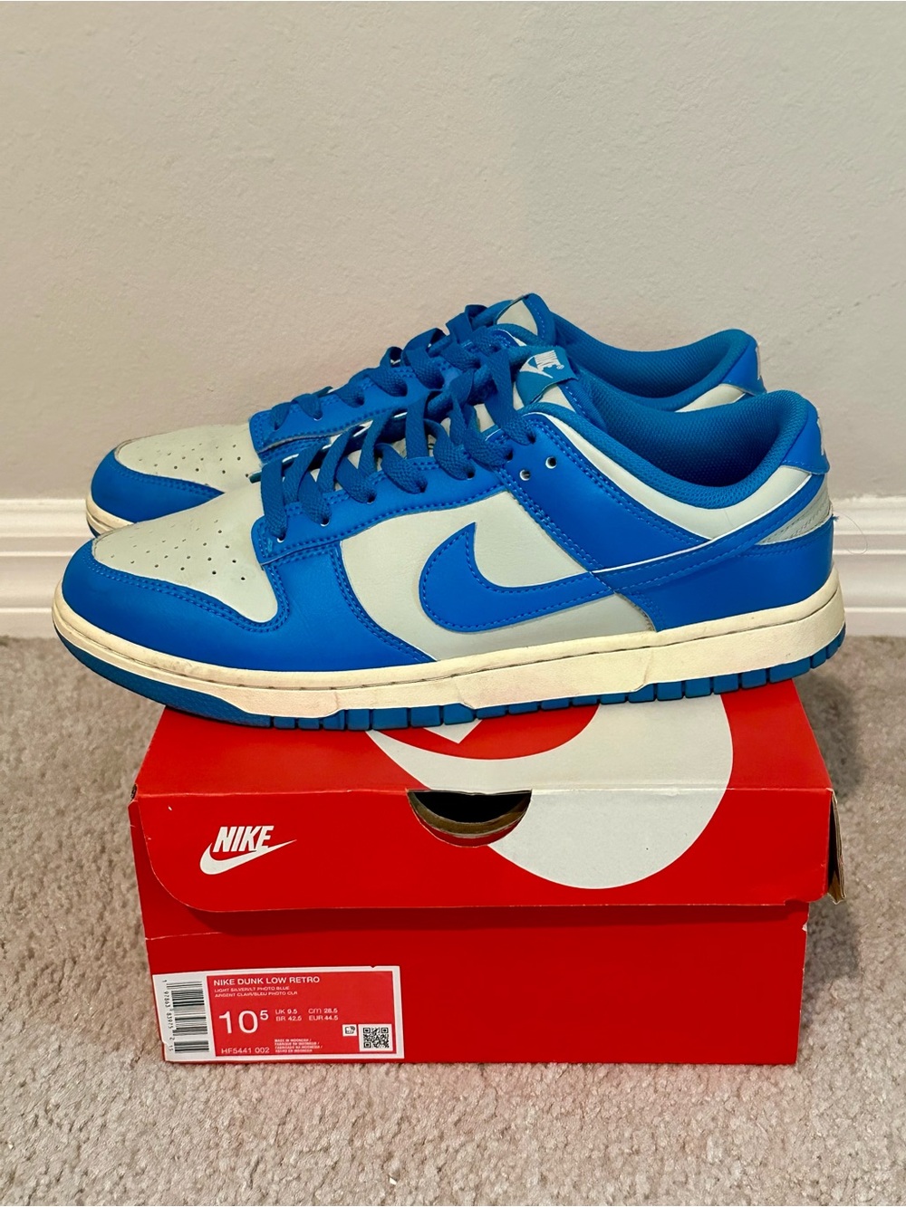 Nike Dunk Low Retro Size 10.5 - Light Silver / LT Photo Blue